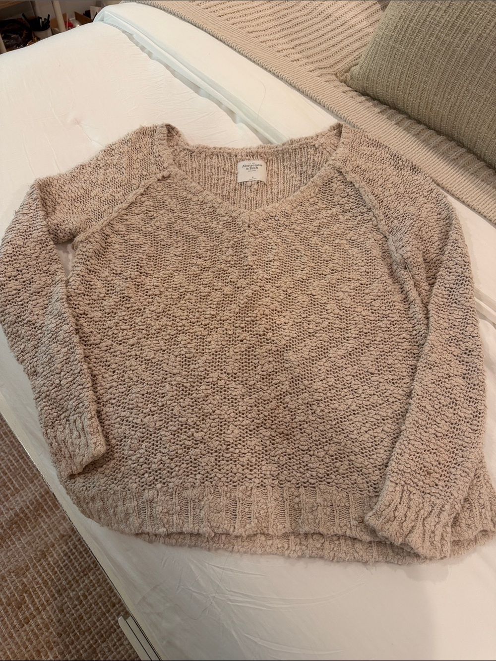 Abercrombie & Fitch Neutral Beige V-Neck Knit Sweater